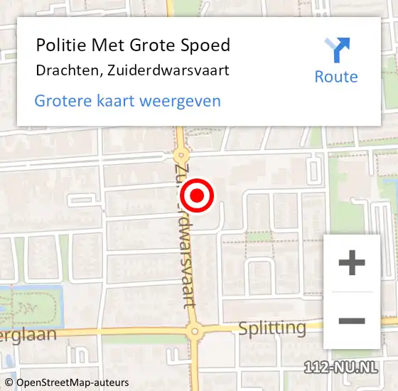 Locatie op kaart van de 112 melding: Politie Met Grote Spoed Naar Drachten, Zuiderdwarsvaart op 13 oktober 2021 08:26