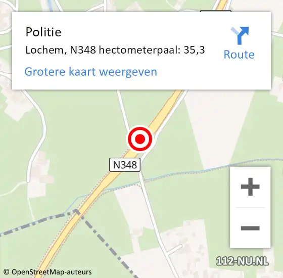 Locatie op kaart van de 112 melding: Politie Lochem, N348 hectometerpaal: 35,3 op 13 oktober 2021 09:38