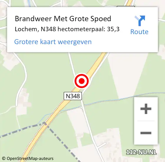 Locatie op kaart van de 112 melding: Brandweer Met Grote Spoed Naar Lochem, N348 hectometerpaal: 35,3 op 13 oktober 2021 09:38