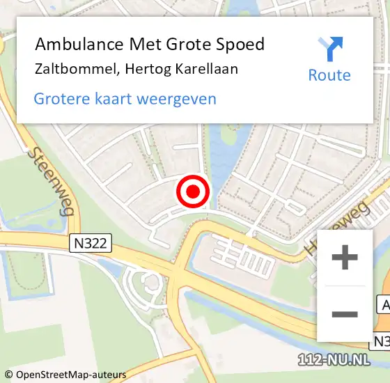 Locatie op kaart van de 112 melding: Ambulance Met Grote Spoed Naar Zaltbommel, Hertog Karellaan op 13 oktober 2021 10:00