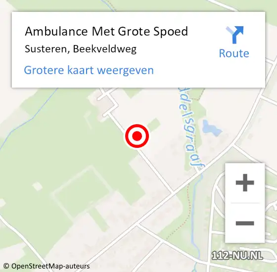 Locatie op kaart van de 112 melding: Ambulance Met Grote Spoed Naar Susteren, Beekveldweg op 13 oktober 2021 10:11