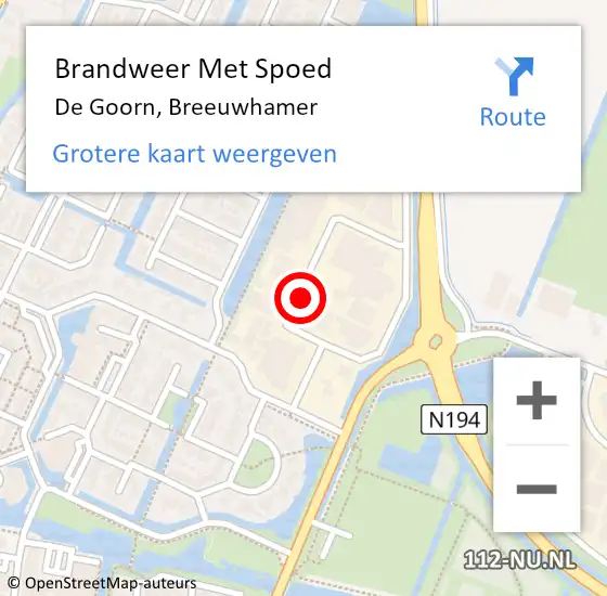 Locatie op kaart van de 112 melding: Brandweer Met Spoed Naar De Goorn, Breeuwhamer op 13 oktober 2021 10:15