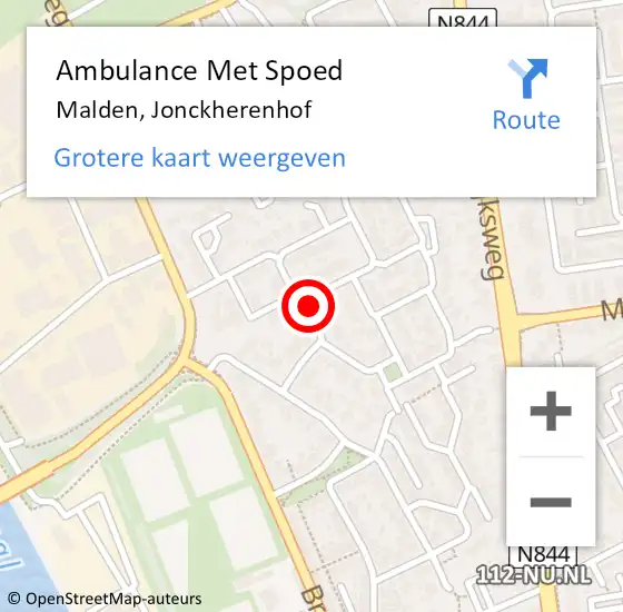 Locatie op kaart van de 112 melding: Ambulance Met Spoed Naar Malden, Jonckherenhof op 13 oktober 2021 10:17