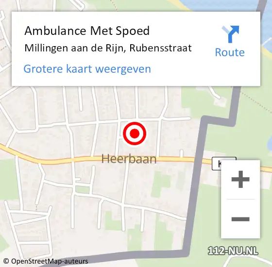 Locatie op kaart van de 112 melding: Ambulance Met Spoed Naar Millingen aan de Rijn, Rubensstraat op 13 oktober 2021 10:25