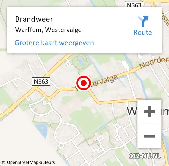 Locatie op kaart van de 112 melding: Brandweer Warffum, Westervalge op 13 oktober 2021 10:35