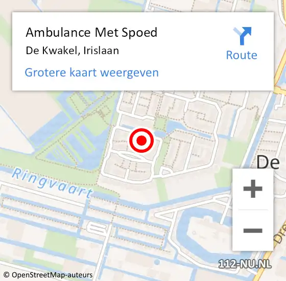 Locatie op kaart van de 112 melding: Ambulance Met Spoed Naar De Kwakel, Irislaan op 13 oktober 2021 10:42