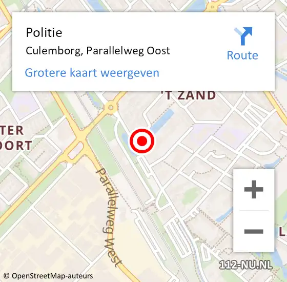 Locatie op kaart van de 112 melding: Politie Culemborg, Parallelweg Oost op 13 oktober 2021 11:13