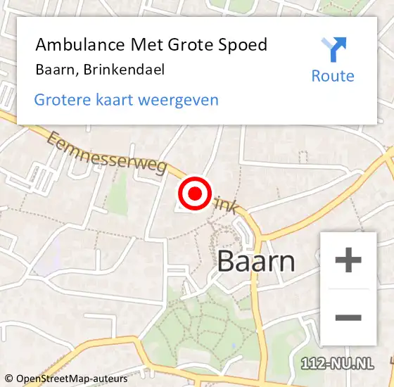 Locatie op kaart van de 112 melding: Ambulance Met Grote Spoed Naar Baarn, Brinkendael op 25 juni 2014 22:08