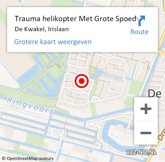 Locatie op kaart van de 112 melding: Trauma helikopter Met Grote Spoed Naar De Kwakel, Irislaan op 13 oktober 2021 11:24