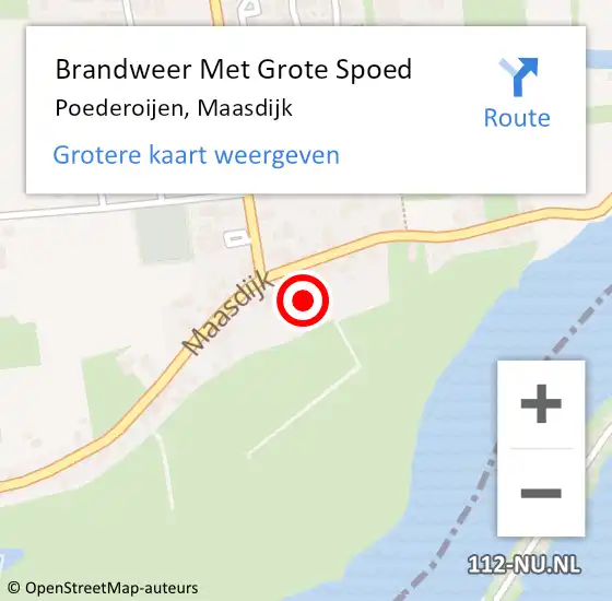 Locatie op kaart van de 112 melding: Brandweer Met Grote Spoed Naar Poederoijen, Maasdijk op 13 oktober 2021 11:40