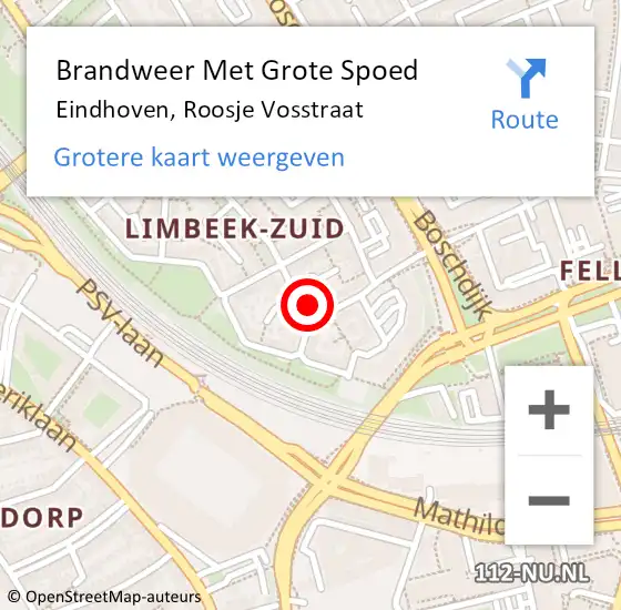 Locatie op kaart van de 112 melding: Brandweer Met Grote Spoed Naar Eindhoven, Roosje Vosstraat op 13 oktober 2021 12:18