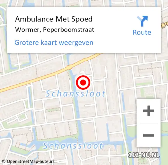 Locatie op kaart van de 112 melding: Ambulance Met Spoed Naar Wormer, Peperboomstraat op 13 oktober 2021 12:24