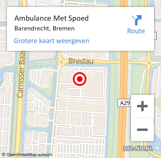 Locatie op kaart van de 112 melding: Ambulance Met Spoed Naar Barendrecht, Bremen op 13 oktober 2021 12:34