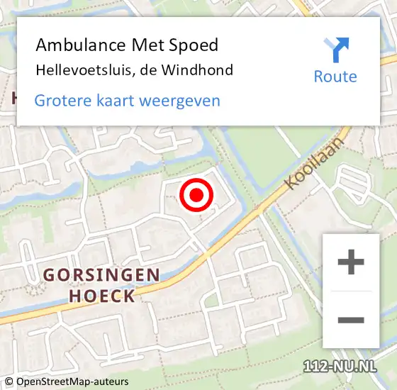 Locatie op kaart van de 112 melding: Ambulance Met Spoed Naar Hellevoetsluis, de Windhond op 13 oktober 2021 12:43