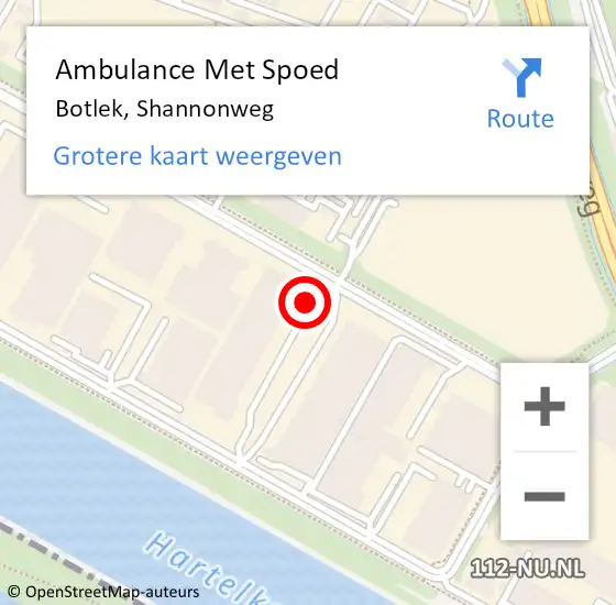 Locatie op kaart van de 112 melding: Ambulance Met Spoed Naar Botlek, Shannonweg op 13 oktober 2021 12:47