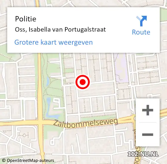 Locatie op kaart van de 112 melding: Politie Oss, Isabella van Portugalstraat op 13 oktober 2021 12:48