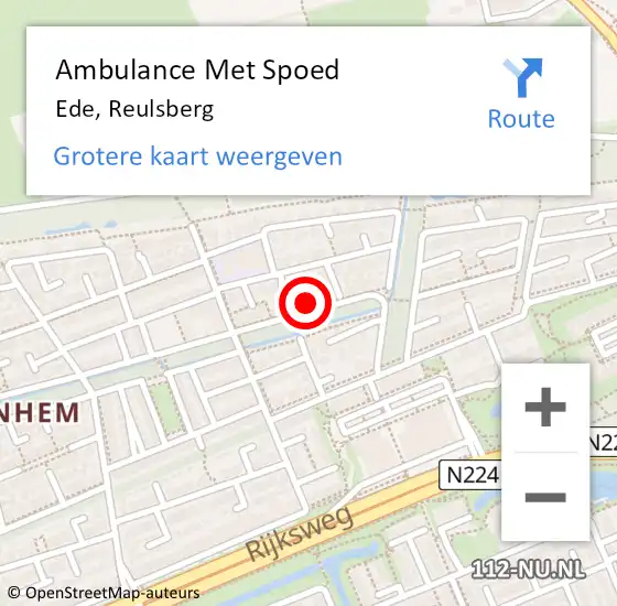 Locatie op kaart van de 112 melding: Ambulance Met Spoed Naar Ede, Reulsberg op 13 oktober 2021 12:48