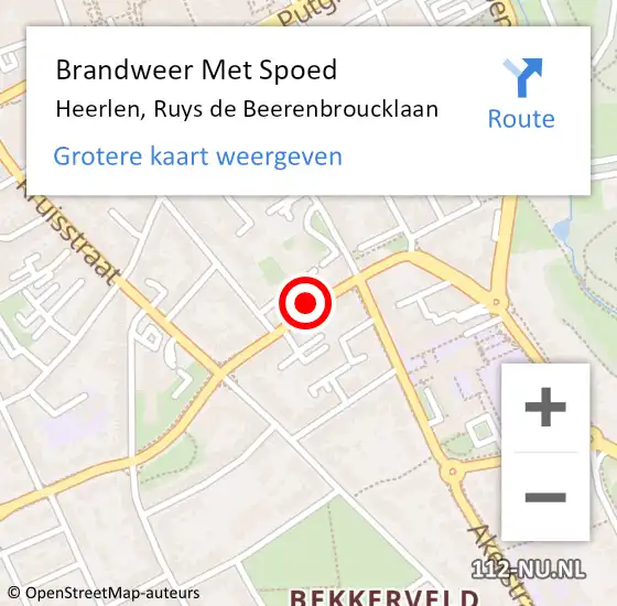 Locatie op kaart van de 112 melding: Brandweer Met Spoed Naar Heerlen, Ruys de Beerenbroucklaan op 13 oktober 2021 13:17