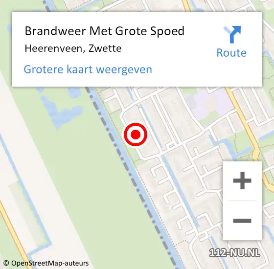 Locatie op kaart van de 112 melding: Brandweer Met Grote Spoed Naar Heerenveen, Zwette op 13 oktober 2021 13:45