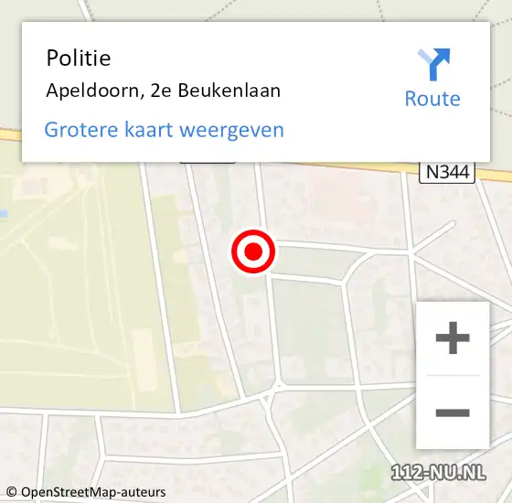 Locatie op kaart van de 112 melding: Politie Apeldoorn, 2e Beukenlaan op 13 oktober 2021 14:15