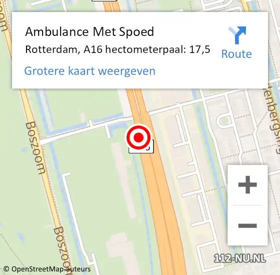 Locatie op kaart van de 112 melding: Ambulance Met Spoed Naar Rotterdam, A16 hectometerpaal: 17,5 op 13 oktober 2021 14:51