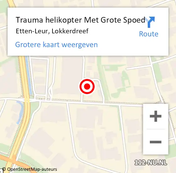 Locatie op kaart van de 112 melding: Trauma helikopter Met Grote Spoed Naar Etten-Leur, Lokkerdreef op 13 oktober 2021 15:07