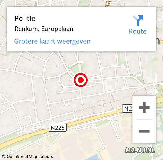 Locatie op kaart van de 112 melding: Politie Renkum, Europalaan op 13 oktober 2021 15:18