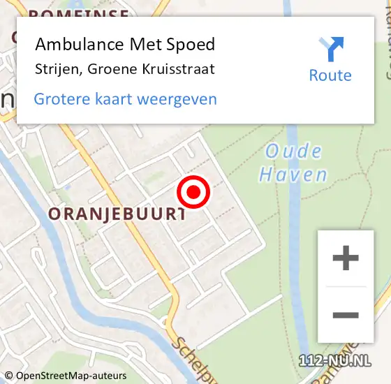Locatie op kaart van de 112 melding: Ambulance Met Spoed Naar Strijen, Groene Kruisstraat op 13 oktober 2021 15:53