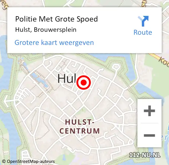 Locatie op kaart van de 112 melding: Politie Met Grote Spoed Naar Hulst, Brouwersplein op 13 oktober 2021 16:34