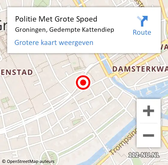 Locatie op kaart van de 112 melding: Politie Met Grote Spoed Naar Groningen, Gedempte Kattendiep op 13 oktober 2021 16:42