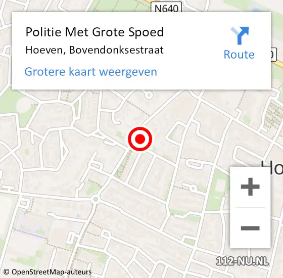 Locatie op kaart van de 112 melding: Politie Met Grote Spoed Naar Hoeven, Bovendonksestraat op 13 oktober 2021 16:49