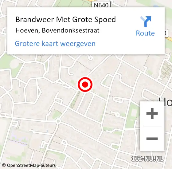 Locatie op kaart van de 112 melding: Brandweer Met Grote Spoed Naar Hoeven, Bovendonksestraat op 13 oktober 2021 16:49