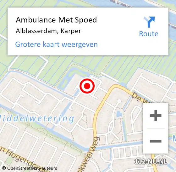 Locatie op kaart van de 112 melding: Ambulance Met Spoed Naar Alblasserdam, Karper op 13 oktober 2021 17:32