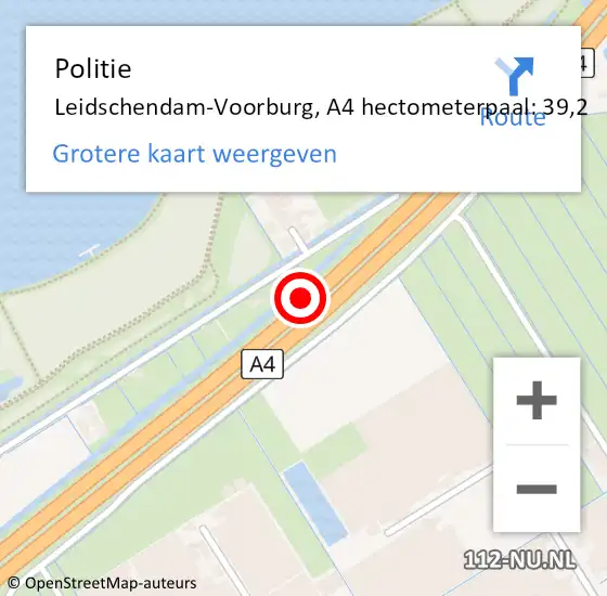 Locatie op kaart van de 112 melding: Politie Leidschendam-Voorburg, A4 hectometerpaal: 39,2 op 13 oktober 2021 17:35