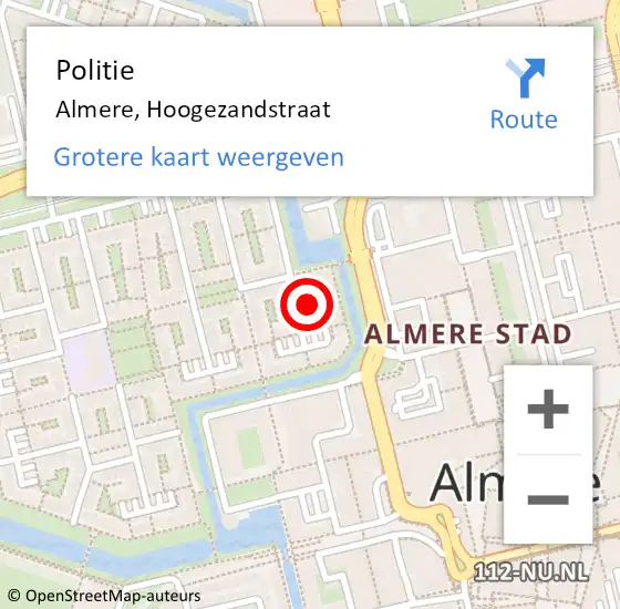 Locatie op kaart van de 112 melding: Politie Almere, Hoogezandstraat op 13 oktober 2021 17:41