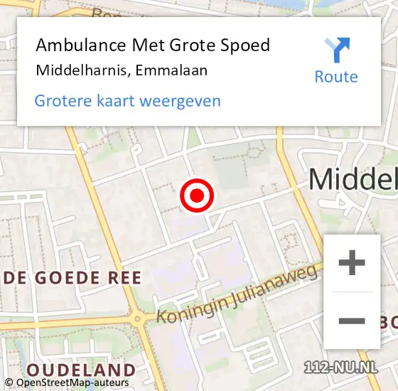 Locatie op kaart van de 112 melding: Ambulance Met Grote Spoed Naar Middelharnis, Emmalaan op 13 oktober 2021 18:17