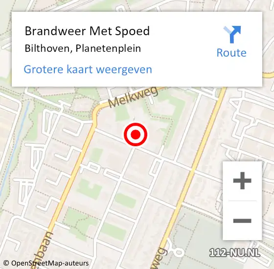 Locatie op kaart van de 112 melding: Brandweer Met Spoed Naar Bilthoven, Planetenplein op 13 oktober 2021 18:17