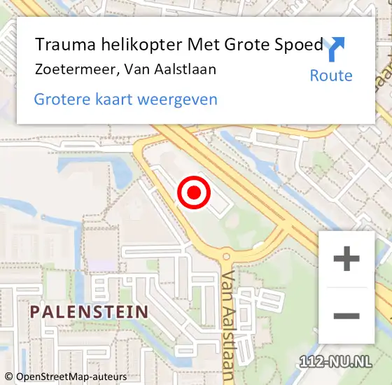 Locatie op kaart van de 112 melding: Trauma helikopter Met Grote Spoed Naar Zoetermeer, Van Aalstlaan op 13 oktober 2021 18:20