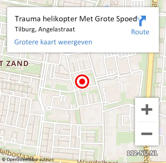 Locatie op kaart van de 112 melding: Trauma helikopter Met Grote Spoed Naar Tilburg, Angelastraat op 13 oktober 2021 18:49