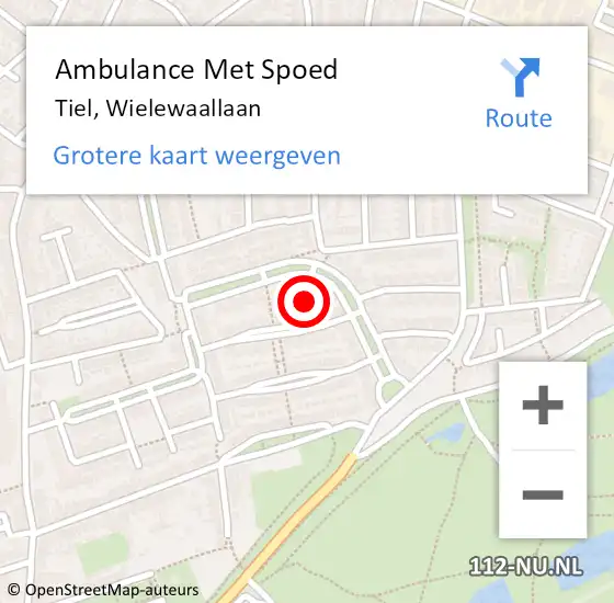 Locatie op kaart van de 112 melding: Ambulance Met Spoed Naar Tiel, Wielewaallaan op 13 oktober 2021 18:57