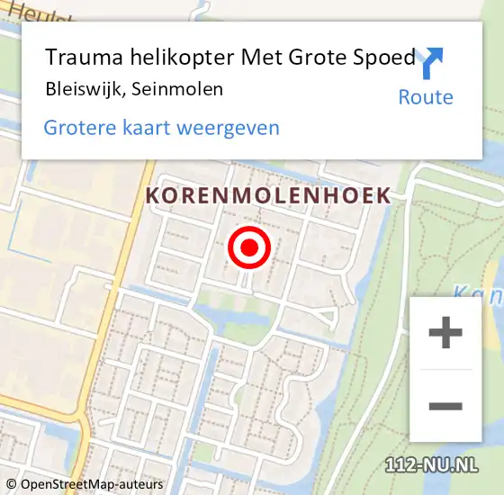 Locatie op kaart van de 112 melding: Trauma helikopter Met Grote Spoed Naar Bleiswijk, Seinmolen op 13 oktober 2021 19:14