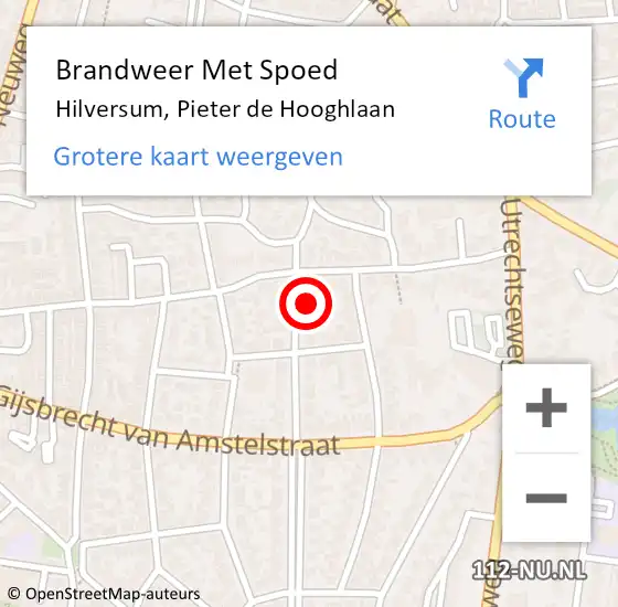 Locatie op kaart van de 112 melding: Brandweer Met Spoed Naar Hilversum, Pieter de Hooghlaan op 13 oktober 2021 19:24