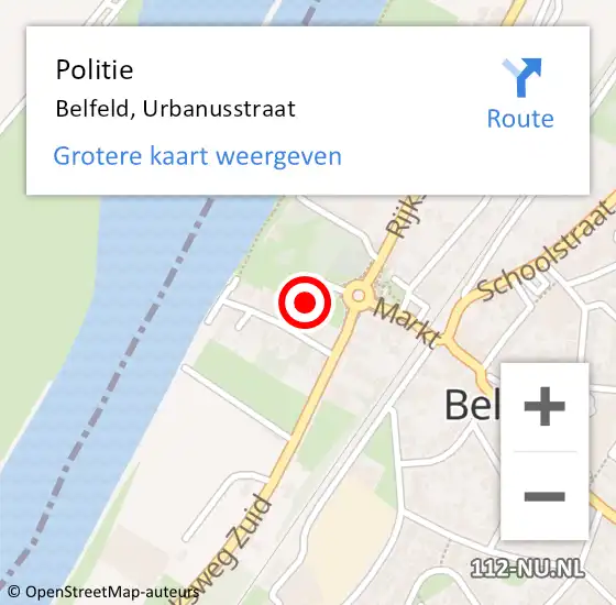 Locatie op kaart van de 112 melding: Politie Belfeld, Urbanusstraat op 13 oktober 2021 19:37