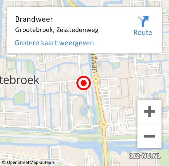 Locatie op kaart van de 112 melding: Brandweer Grootebroek, Zesstedenweg op 13 oktober 2021 19:38