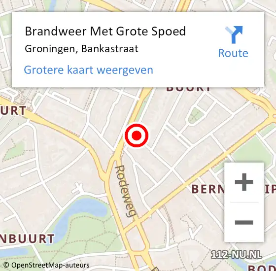 Locatie op kaart van de 112 melding: Brandweer Met Grote Spoed Naar Groningen, Bankastraat op 13 oktober 2021 19:46