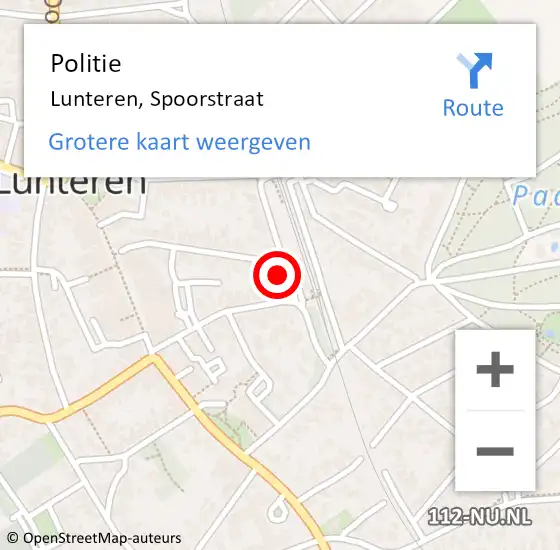 Locatie op kaart van de 112 melding: Politie Lunteren, Spoorstraat op 13 oktober 2021 19:58