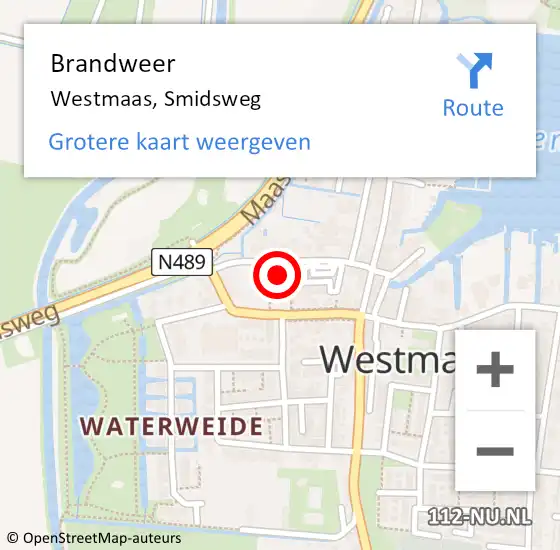 Locatie op kaart van de 112 melding: Brandweer Westmaas, Smidsweg op 13 oktober 2021 20:00