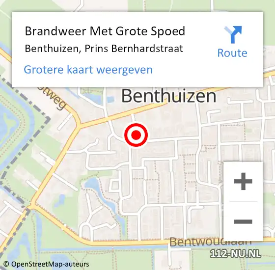 Locatie op kaart van de 112 melding: Brandweer Met Grote Spoed Naar Benthuizen, Prins Bernhardstraat op 13 oktober 2021 20:07