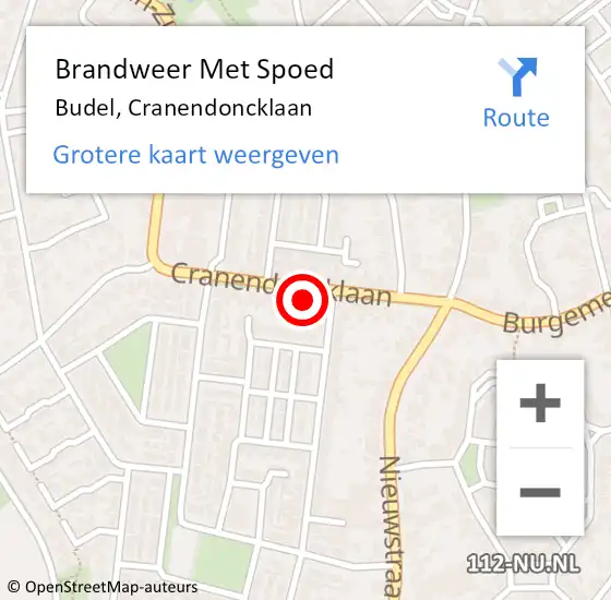 Locatie op kaart van de 112 melding: Brandweer Met Spoed Naar Budel, Cranendoncklaan op 13 oktober 2021 20:49