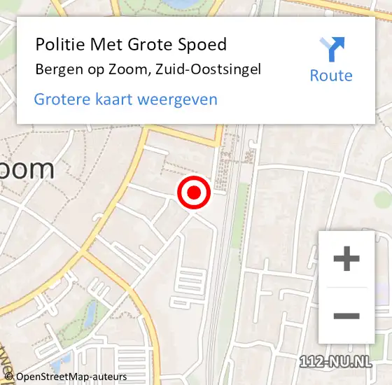 Locatie op kaart van de 112 melding: Politie Met Grote Spoed Naar Bergen op Zoom, Zuid-Oostsingel op 13 oktober 2021 21:47